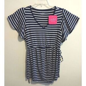 Isabel Maternity Women's Black White Short Sleeve Drawstring Top Size Medium